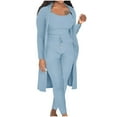 thumbnail image 2 of Wiyuqeen Womens 3 Piece Lounge Sets Pajamas Knit Long Sleeve Cardigan Crop Top Wide Leg Pant Sets Plain Soft Trendy Loungewear Sets, 2 of 5