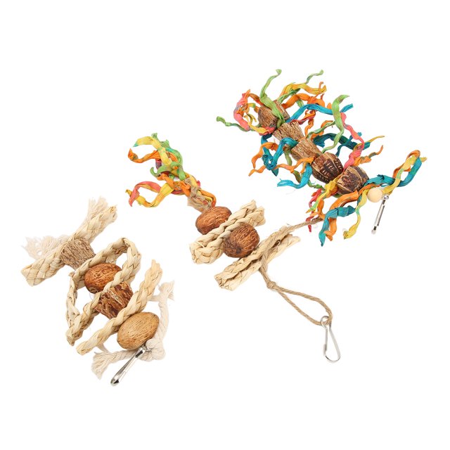 Bird Chewing Toys, Attractive Anxiety Relief 3Pcs Nuts Hemp Rope Corn Husk Bite Resistant Parrot Bite Toys For Parrot For Birds ANGGREK Bird Chewing Toys