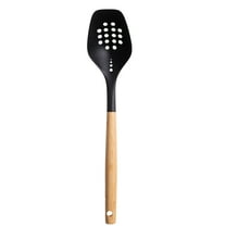 Mainstays Nylon Slotted Cooking Spoon with Bamboo Handle, 12.6"×2.7", Nylon & Bamboo, Black