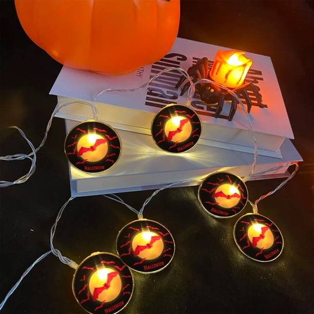 Decoraciones de Halloween, luces LED de cadena de Halloween, luces de murciélagos, calabazas, demonios, luces intermitentes, decoración navideña, luces de cadena con ambiente de festival fantasma, luc