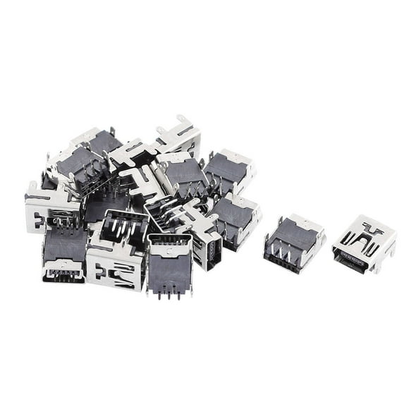 Unique Bargains 20 Pcs Mini USB Type B Female Socket 5-Pin Right Angle DIP Jack Connector
