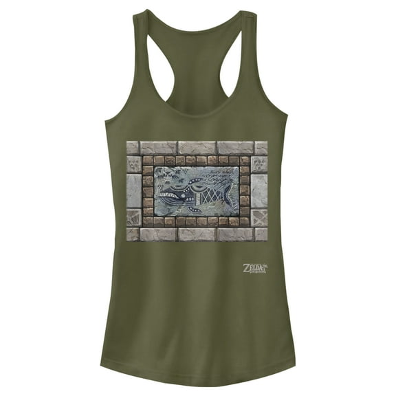 Junior's Nintendo Legend of Zelda Link's Awakening Whale Stone Tablet  Racerback Tank Top Military Green X Small