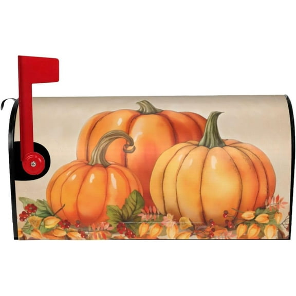 Thanksgiving Mailbox Cover Pumpkin Leaf, Fall Waterproof 18"" X 21"" Magnet Mailboxes Cover, Autumn Standard Size Mailbox Wraps Post Letter Box Cover Garden Decorations Outdoor