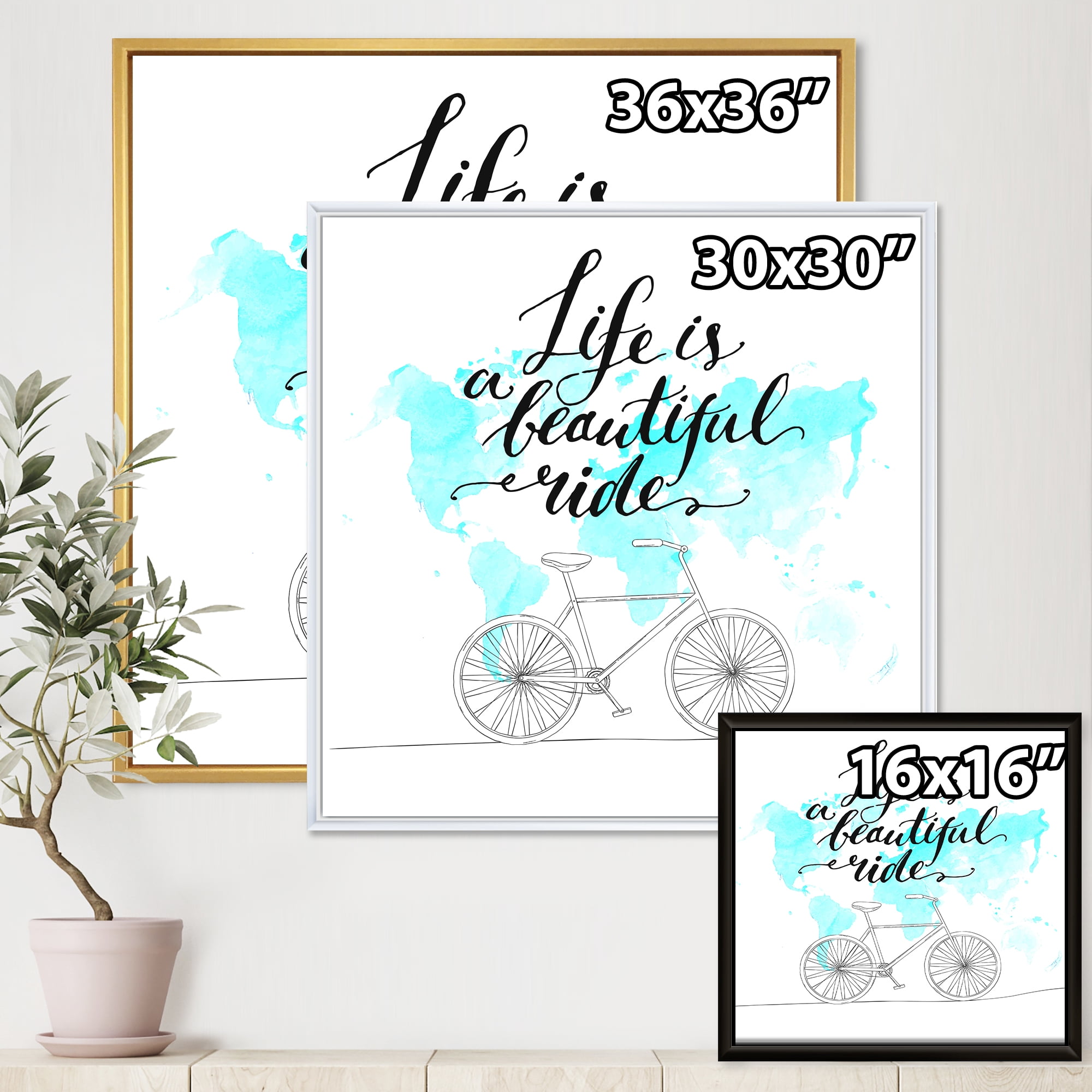 Designart 'Life Is A Beautiful Ride With Bicycle' Traditional Framed Canvas Wall Art Print