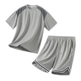 thumbnail image 6 of VBVC Men's 2 Piece Drawstring Basketball Tracksuit,Raglan Sleeve T-Shirt and Striped Hem Shorts Set For Men,Gray,M-4XL, 6 of 6