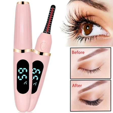 JUUTREN Heated Eyelash Curlers - Electric Eyelash Curler for Makeup Tools, Rechargeable Lash Curler with LED Display 3 Temp Settings, Fast Heat up within 10s, 24 Hours Long Lasting(Pink)