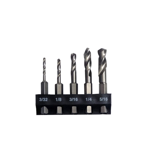 Juego de brocas HSS Stubby Milescraft 2320, 5 unidades, hexagonales, 1/4 pulgadas