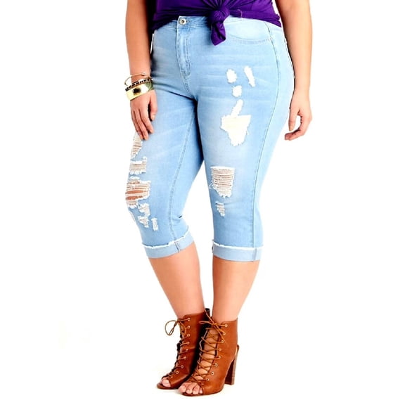 Jack David 1826 Jeans Women's Plus Size Cuff Rolled Capri Bermuda Short Curvy Denim Jean