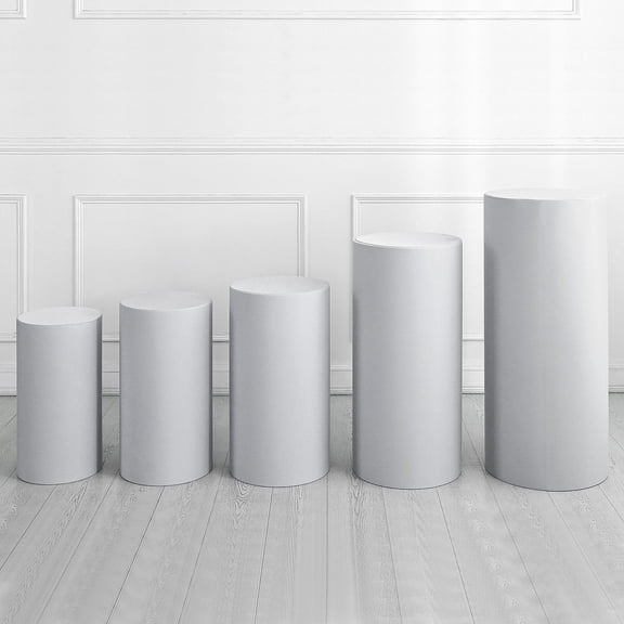 Uxcell Set of 5 Cylinder Spandex Stand Covers Plinth Cover Gray Elastic Fabric