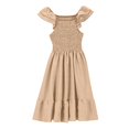 thumbnail image 4 of Robe Fille Tout-Petit Été Unie Smockée Sans Manches Robe de Plage Décontractée pour Enfants Vacances Robe Tout-Petit Kaki 3 Ans-4 Ans, 4 of 7