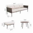 thumbnail image 5 of PATIOEASY 3-Piece Outdoor Patio Conversation Set, Metal Frame Woven Rope Sofa Set with Ottoman & Coffee Table, All-Weather Patio Furniture for Backyard, Pool-White, 5 of 8