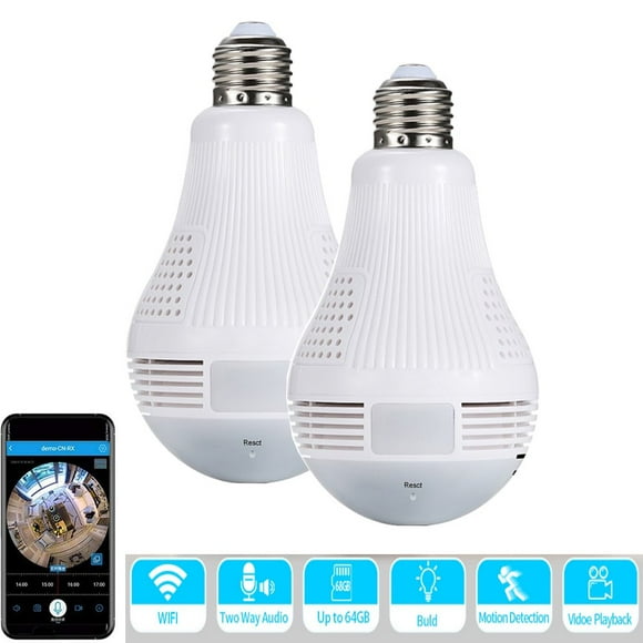 360° Panoramic Wireless Camera 2.4G Wifi Smart E27 Light Bulb Camera HD 1080P Home Security Two-Way Audio Lamp Cam 1 Pack