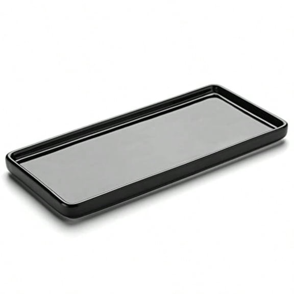 6" Bathroom Trays - Ceramic Vanity Tray for Bathroom - Small Ceramic Tray - Kitchen Soap Trays for Kitchen Counter - Bathtub Organizer Black