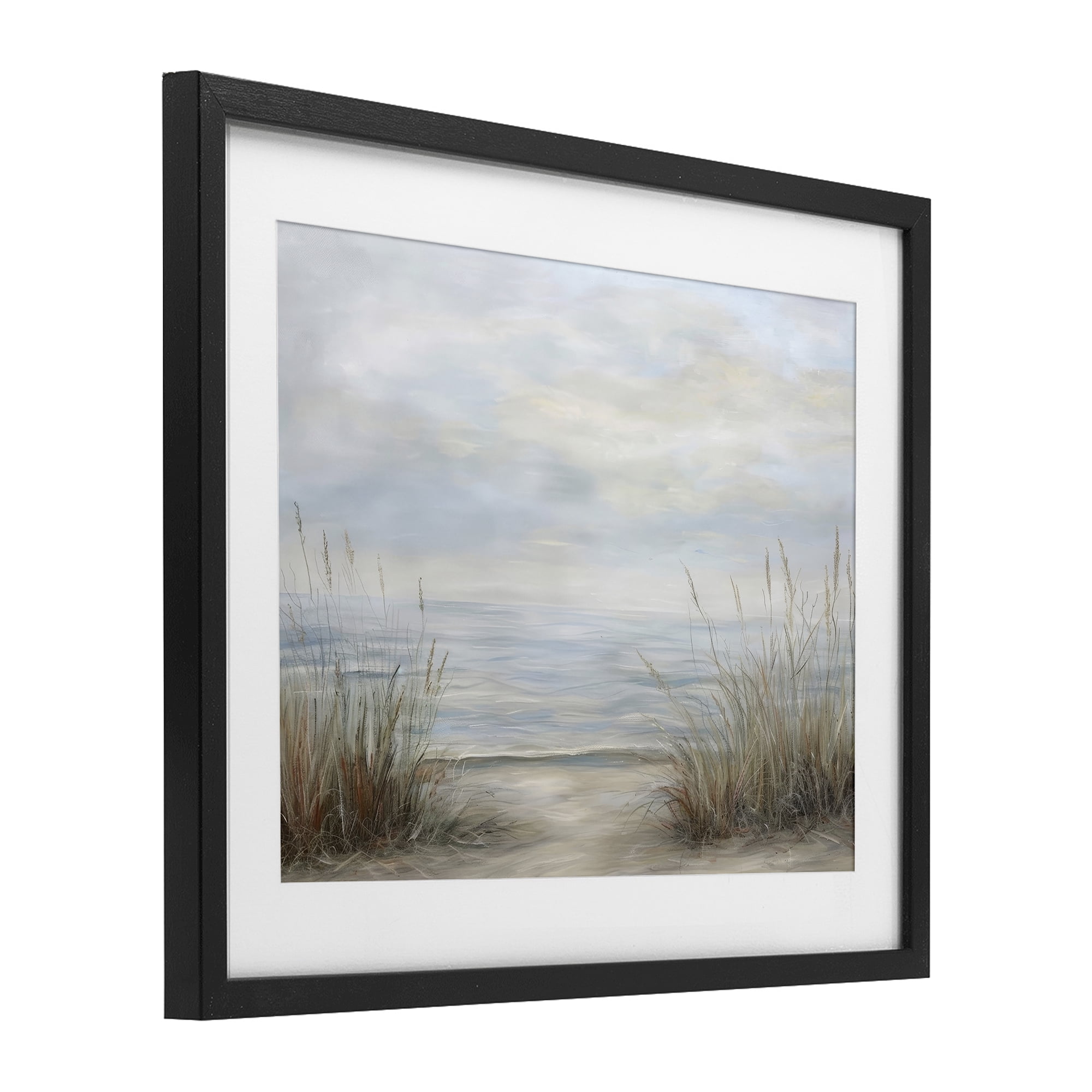 Stupell Industries Silent Beach with Seaside Dunes Black Framed Print Under Glass, design by Petal Prints Design