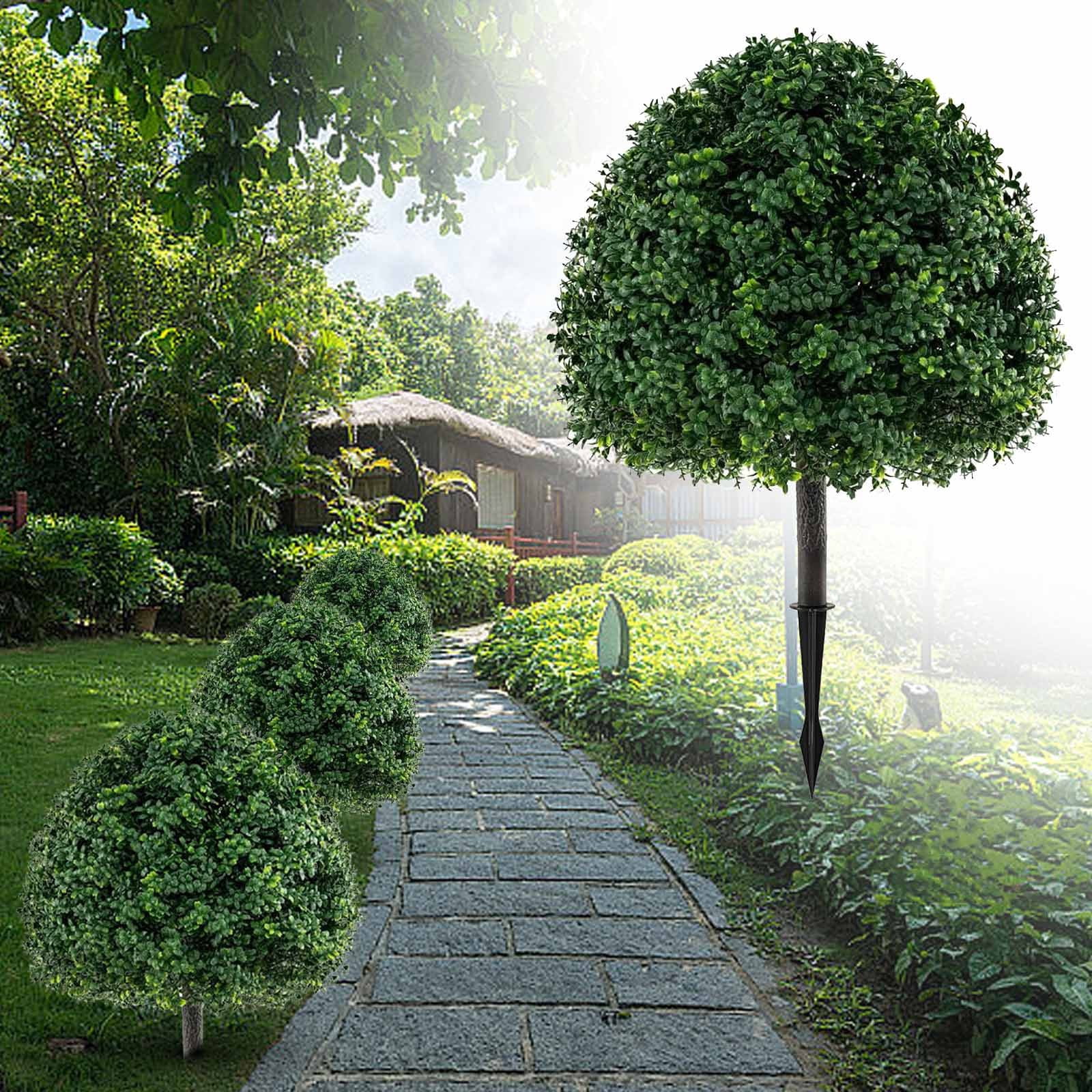 Artificial Topiary Ball Tree, 27.5 Inch Faux Plants With Ground Spike, Indoor Outdoor Decorative Fake Greenery, PE Material UV Resistant, Home Office Garden Landscaping,Easy Maintenance