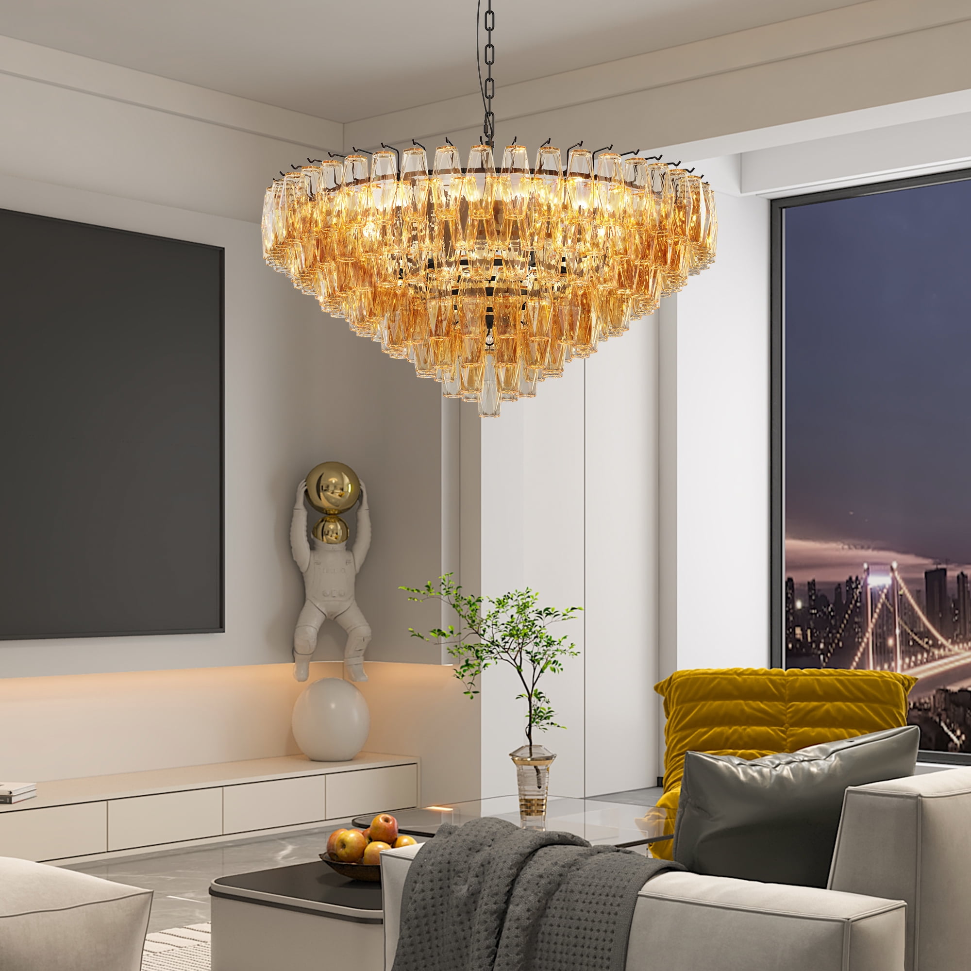 Jopath 37" Round Chandelier, Modern Extra Large Chandeliers, 14-Light with Tiered Glass Tubes Ceiling Light, Pendant Lighting Fixture for Dining Room Living Room Bedroom Kitchen Island Black