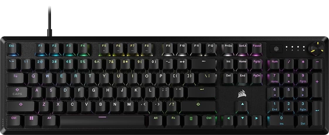 CORSAIR K70 CORE RGB Mechanical Gaming Keyboard - CORSAIR Red Linear Switches - Sound Dampening - Rotary Dial - Aluminum Top Plate - Onboard Storage - Black