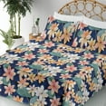 thumbnail image 3 of Ambesonne Floral Fitted & Flat Sheet with Sham 3 Pcs Set, Watercolor Effect Flowers, Twin XL, Navy Blue and Laurel Green, 3 of 5