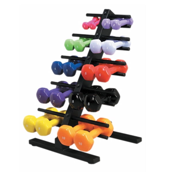 Standard vinyl-coated iron dumbbell, 20 pc set w 2 wall racks (2 ea: 1-10 lb) by Fabrication Enterprises