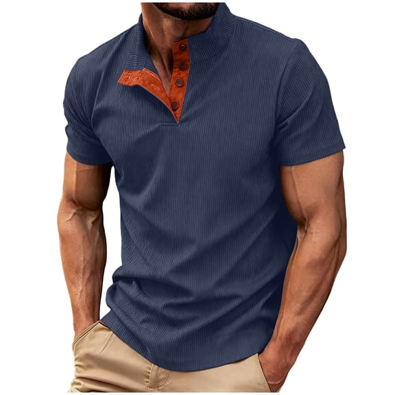 biudgviw Men's Big and Tall Henley Shirt Short Sleeve Loose Fit Basic Tees Summer Casual Button Corduroy T-Shirt S-5XL