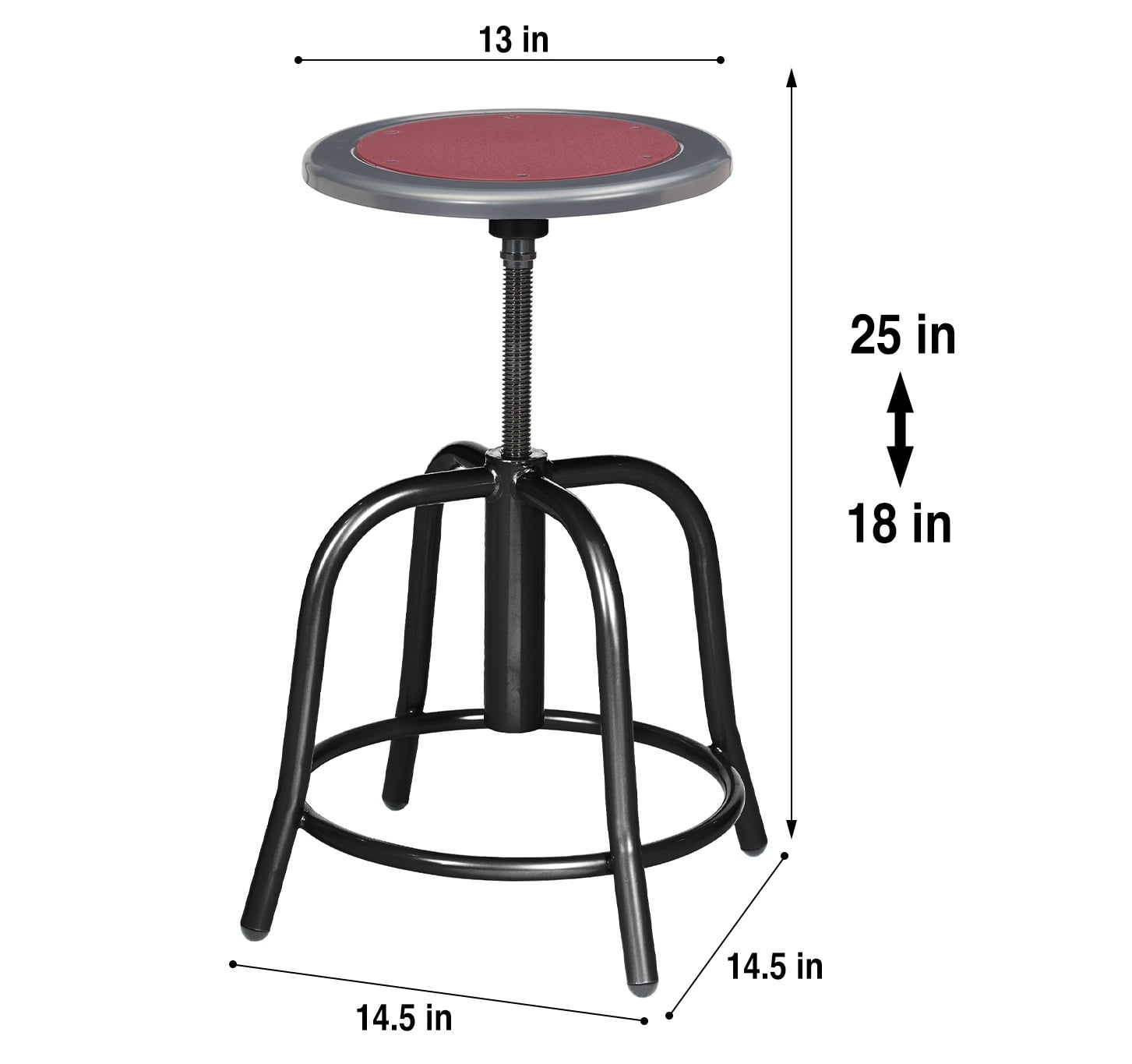 Vince Swivel Stool with Steel Seat, Black Frame, Grey Seat with Burgundy Center