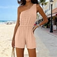thumbnail image 2 of Hurxie Womens Sleeveless Romper Eyelet Elastic Waist with Pockets Casual Short Pants Jumpsuit Summer Beach Vacation Outfit Beige,S, 2 of 7