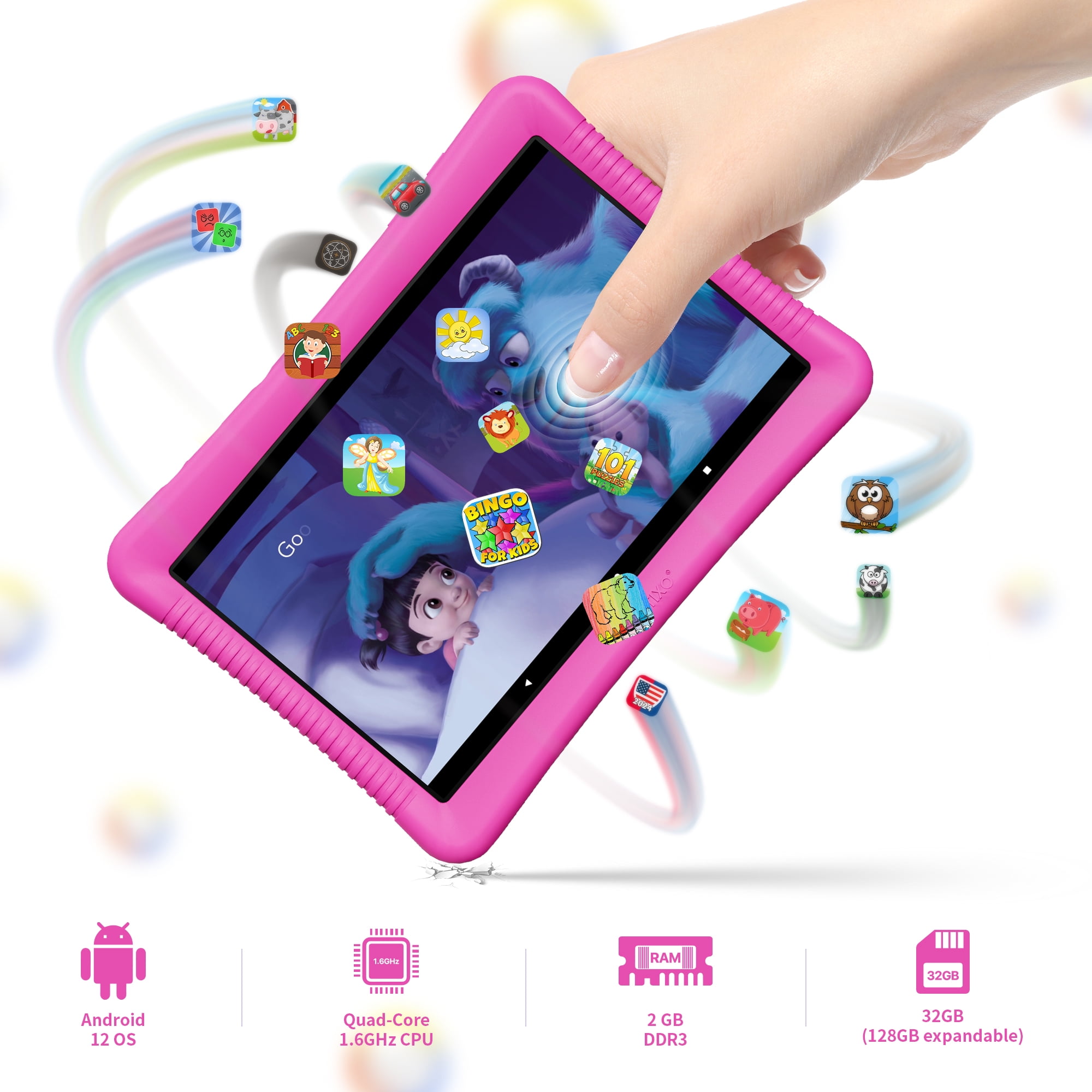 Contixo K103 Kids Tablets, Educational Tablets for Kids with eBooks, Tablet Case, and Kickstand, 10”, Pink