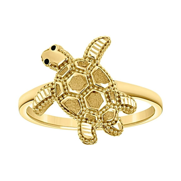 10k Yellow Gold Womens Enameled Turtle Ocean Life Ring 14.8x1.5mm Wide Ring for Women - 2.6 Grams