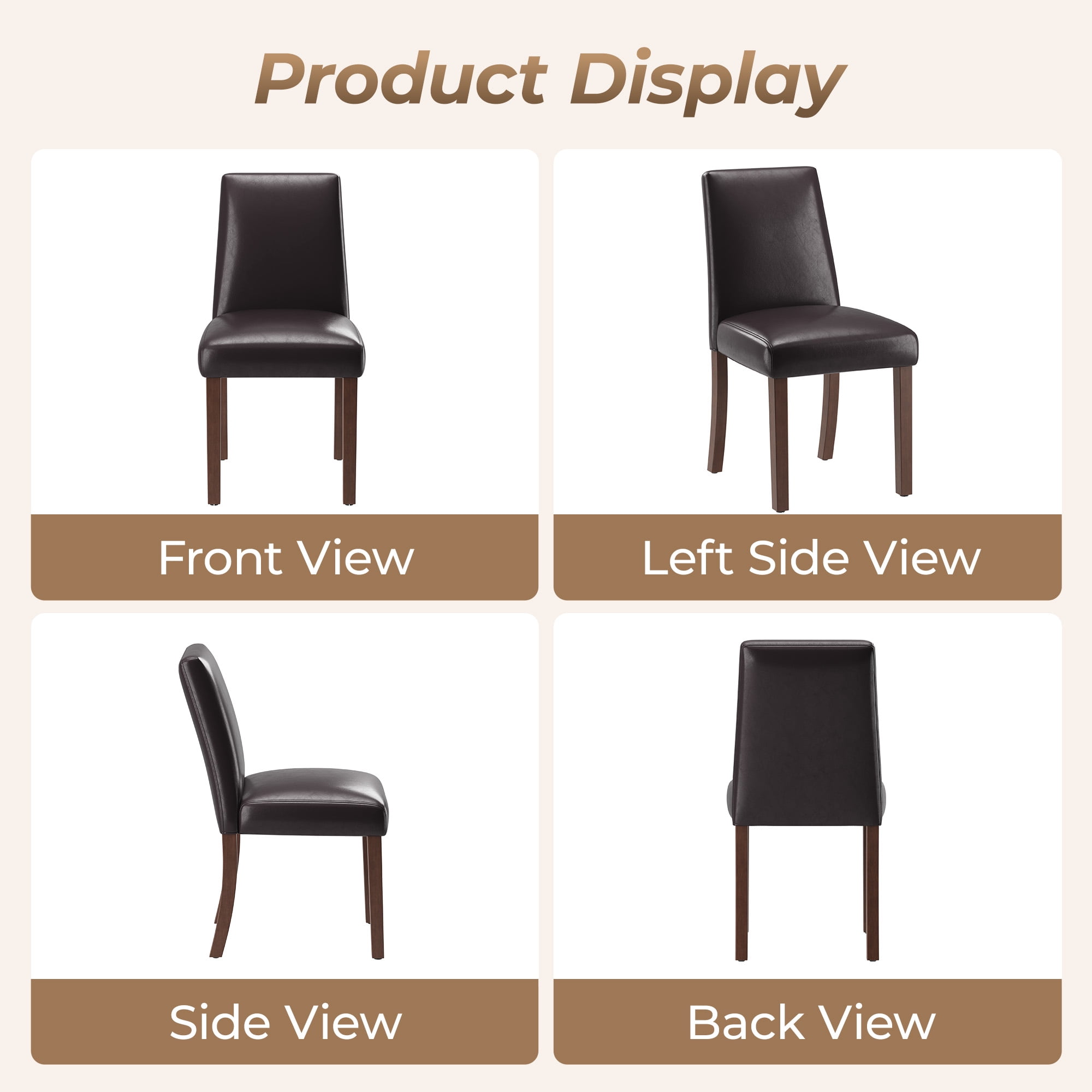 EOP Upholstered Dining Chairs Set of 2, Faux Leather Dining Side Chairs, Farmhouse Dining Room Chairs, Stylish Kitchen Chairs with Solid Wood Legs and Padded Seat, Dark Brown