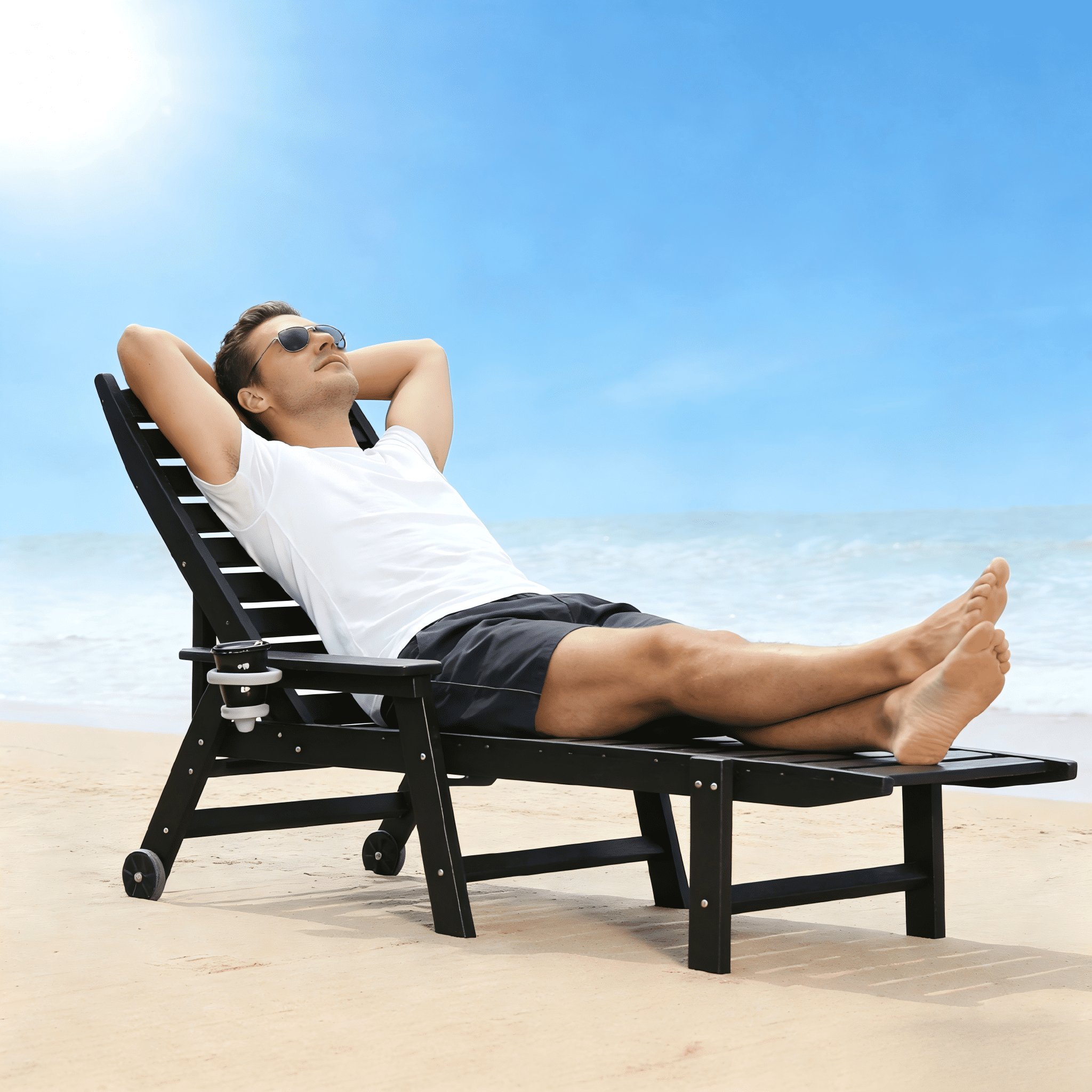 Outdoor Chaise Lounge, 4 Position Adjustable Recliner for Poolside Garden Patio Backyard, Black