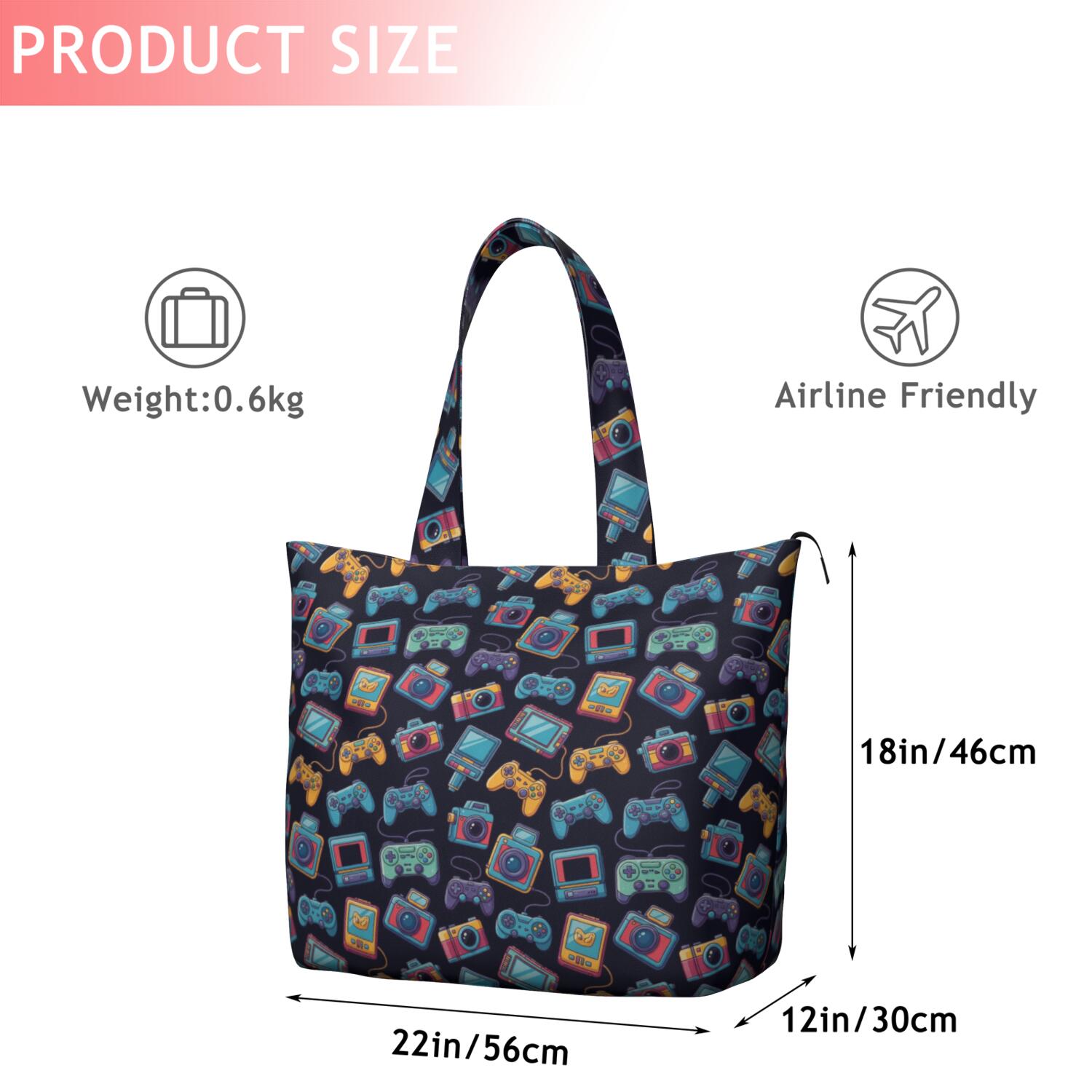 Colorful Games Device Dark Pattern Travel Tote Bags for Women Carry On,Large Weekender Bags for Women Travel,Multi Functional Duffle Bag for Work,Shopping,Sports