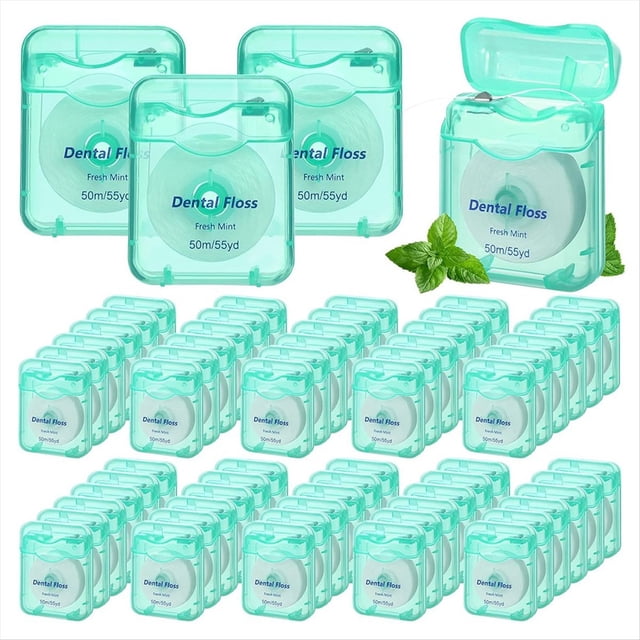 60 Paquete X Hilos Dentales con A (50 M Cada ), Ideal para Viajes, Cuidado Bucal y Protección Dental. Verde.