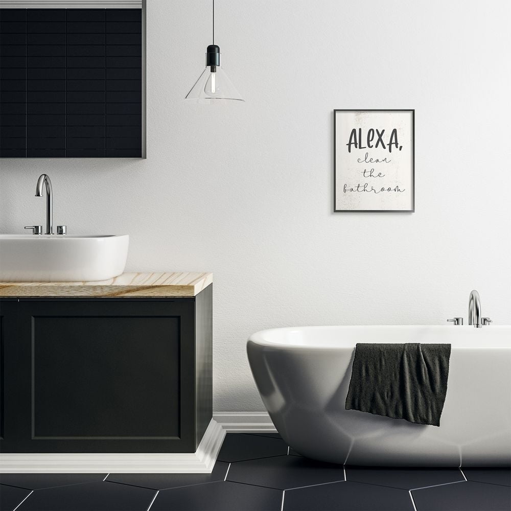 Stupell Modern Day Clean the Bathroom Sign Technology Humor Framed Wall Art - Black 16 x 20 Black