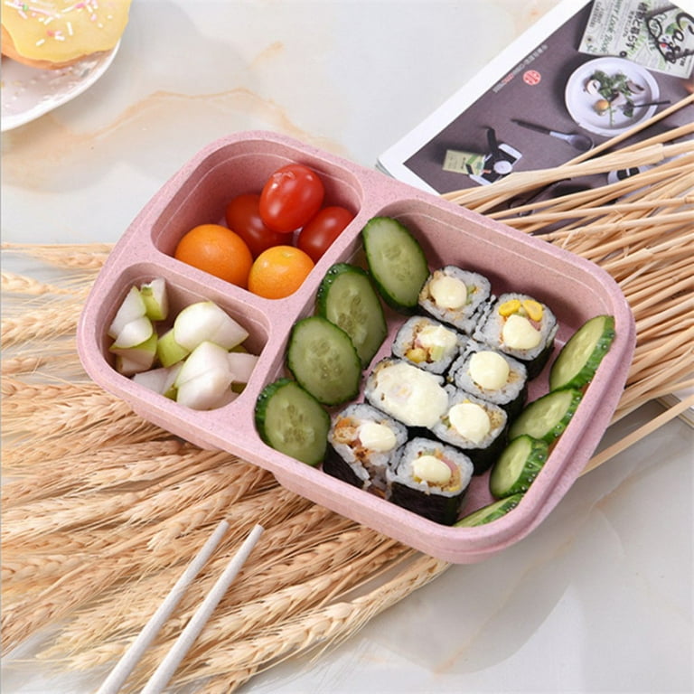4 Pack Bento Lunch Box, 3 Compartment Meal Prep Containers, Lunch Box  Containers for Kids Adults, Durable Plastic Reusable Food Storage  Containers 