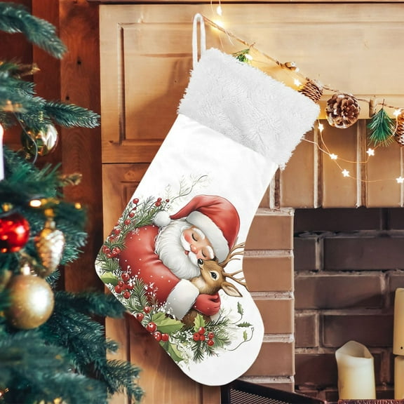 Ryvnso Christmas Stockings Santa Claus Elk Reindeer 17.7" Large Stocking Decoration 1 Pack