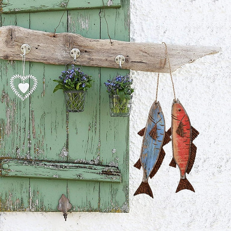 Wooden Fish Decor Hanging Wood Fish Decorations for Wall, Rustic