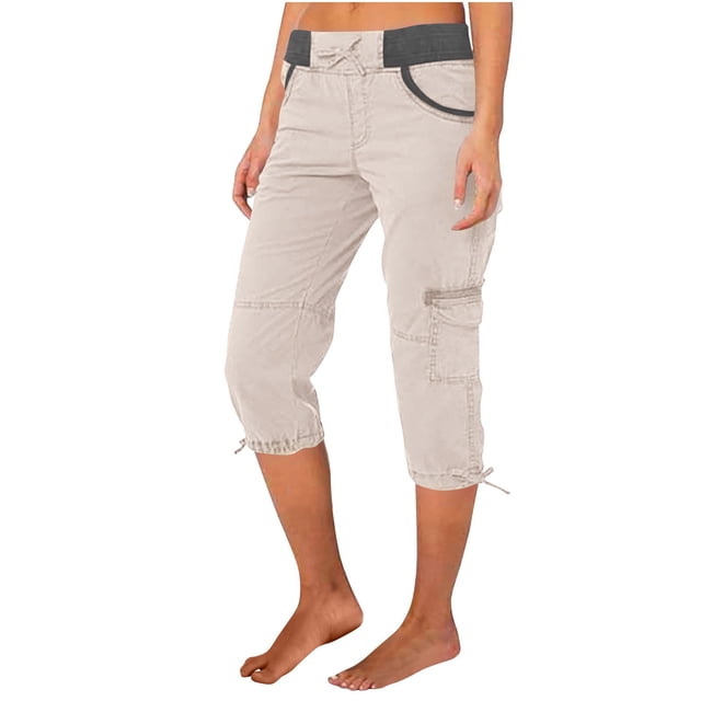 Cargo Cropped Pants for Womens Drawstring Waist Hiking Capris Lightweight Sweatpants Outdoor Joggers Pants Quick Drying Capri Pants