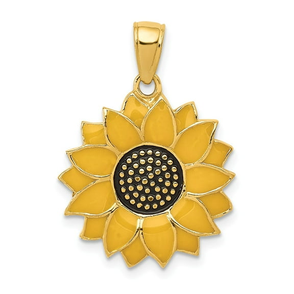 Real 14kt Enameled Yellow Sunflower Pendant; for Adults and Teens; for Women and Men