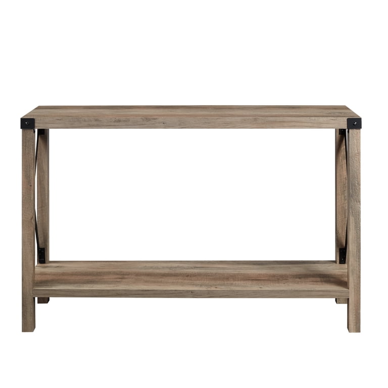 VidaXL Industrial Console Table - Solid Acacia Wood Live Edge Top With Gray Finish & Powder-Coated Iron U-Shaped Legs, 45.3"x13.8"x29.9"