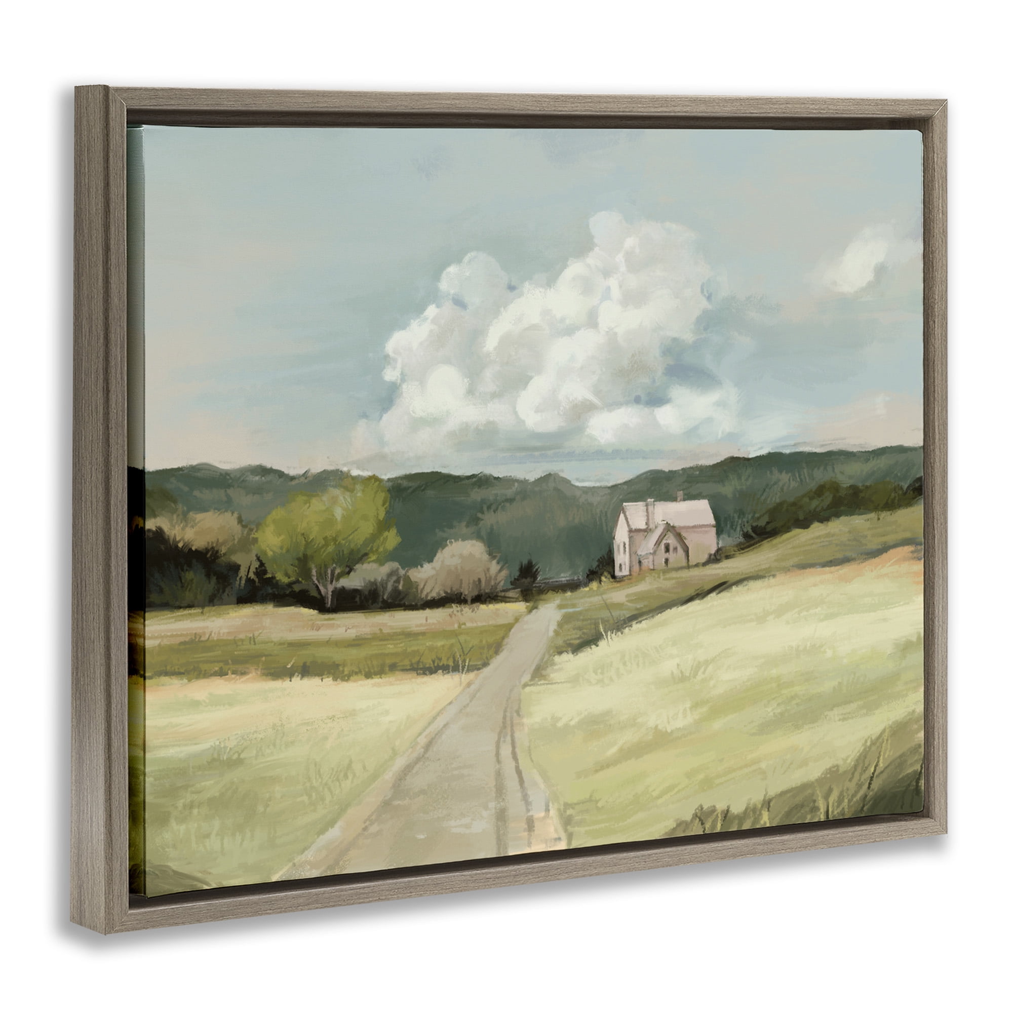 Stupell Industries Road Leading Home Countryside Landscape Painting Brown Floater Framed Canvas Art Print Wall Art, 21 x 17