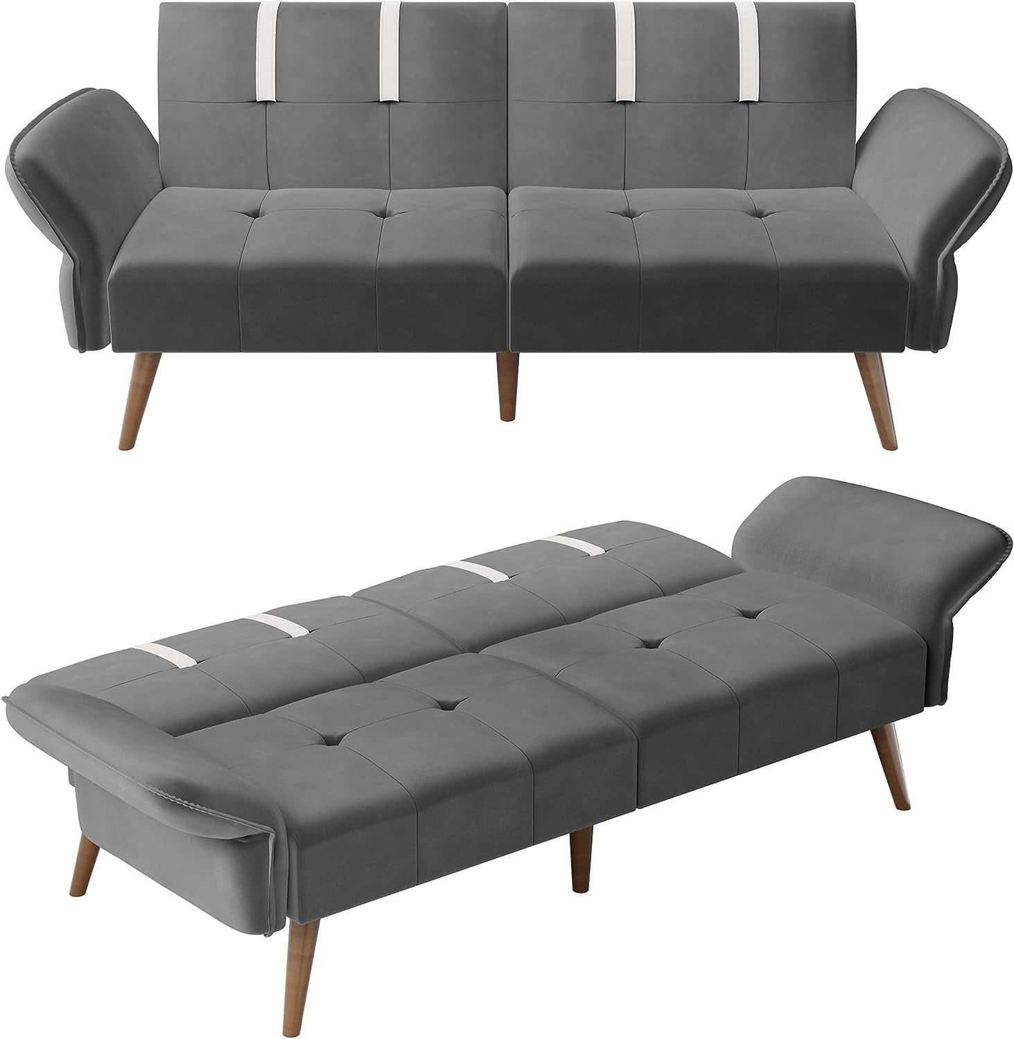 Walsunny 79" Velvet Futon Couch Sofa Bed, Folding Sleeper Loveseat with Adjustable Armrests Backrest Dark Grey - image 5 of 8