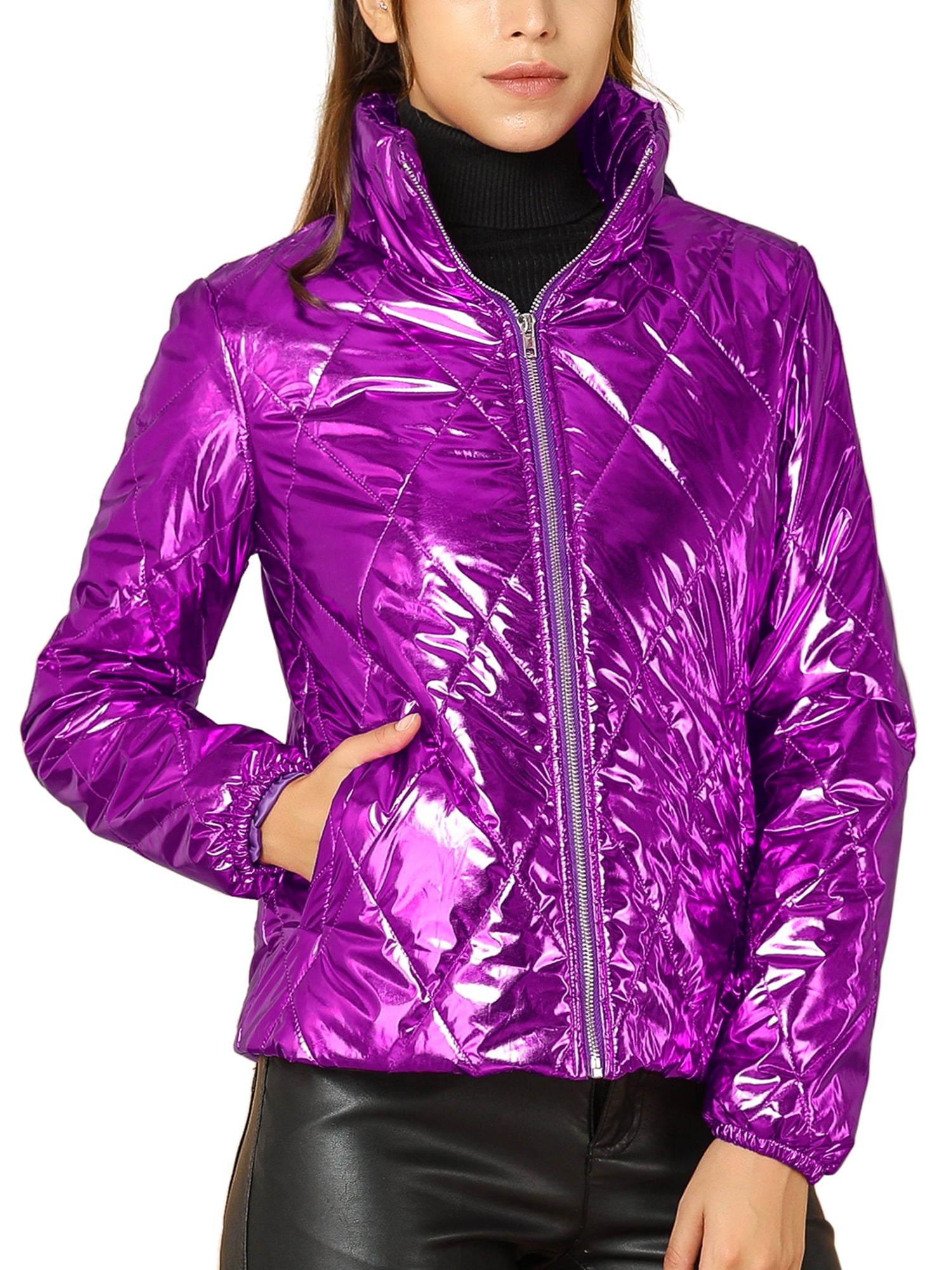 champion metallic puffer jacket purple