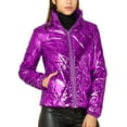 thumbnail image 5 of Unique Bargains Women's Holographic Shiny Zipper Quilting Down Puffer Jacket M Purple, 5 of 7