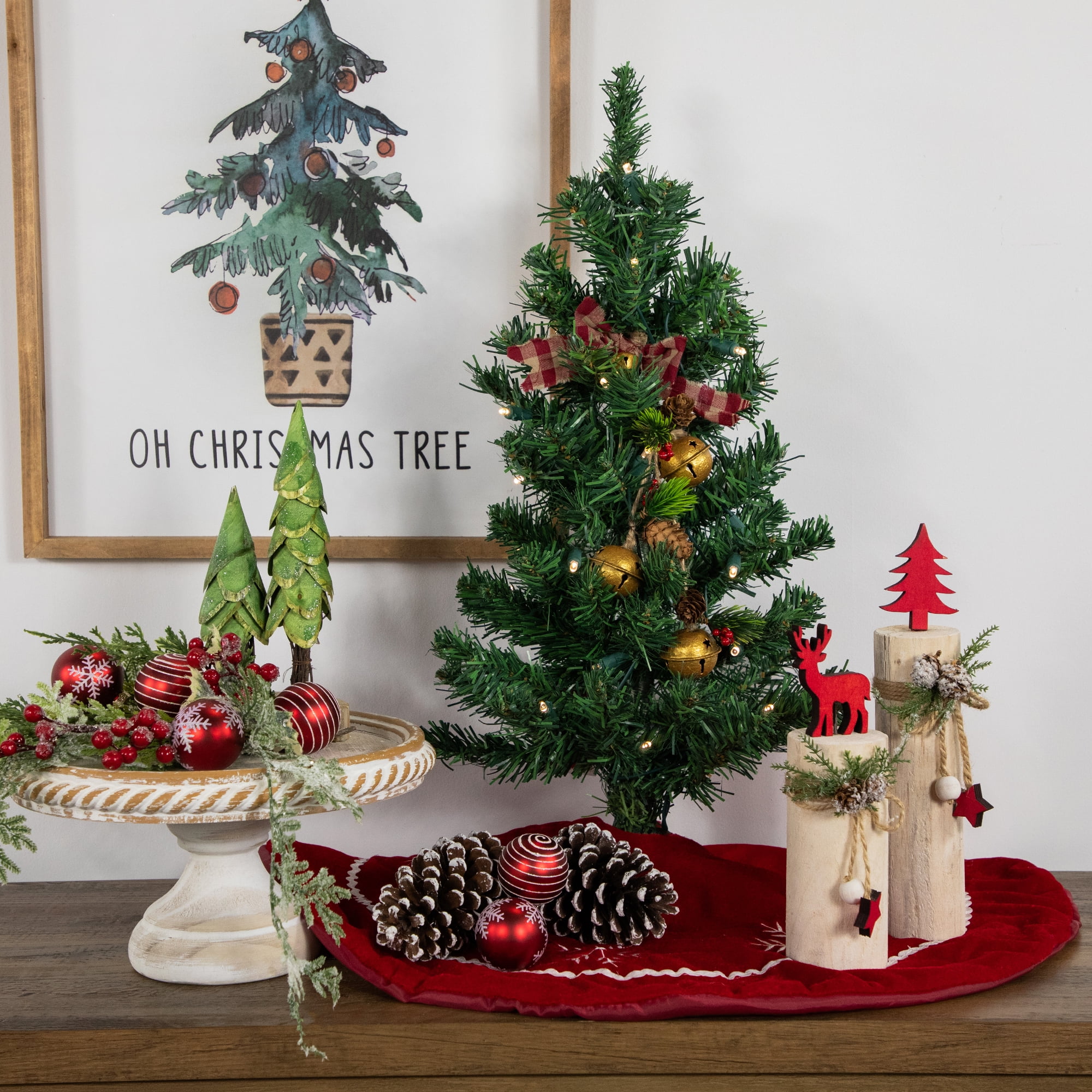 2' x 14" Pre-Lit Mixed Classic Pine Medium Artificial Christmas Tree - Warm Clear LED Lights