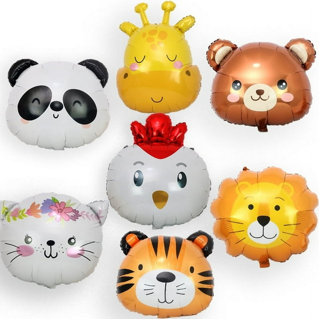 Globo de película de aluminio con forma de cabeza de animal, panda, jirafa, tigre, león y gato, decoración para fiestas infantiles