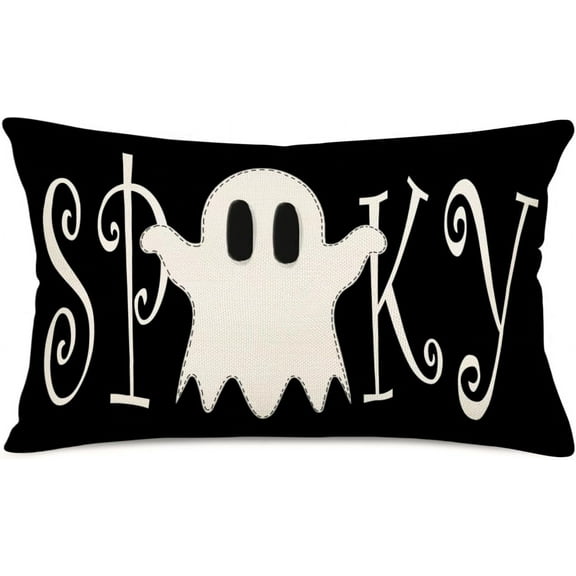Halloween Throw Lumbar Pillow Cover, 12 x 20 Inch Black White Cute Spooky Ghost Outdoor Pillows Decorative Halloween Pillowcase Fall Holiday Farmhouse Cushion Case for Sofa Couch