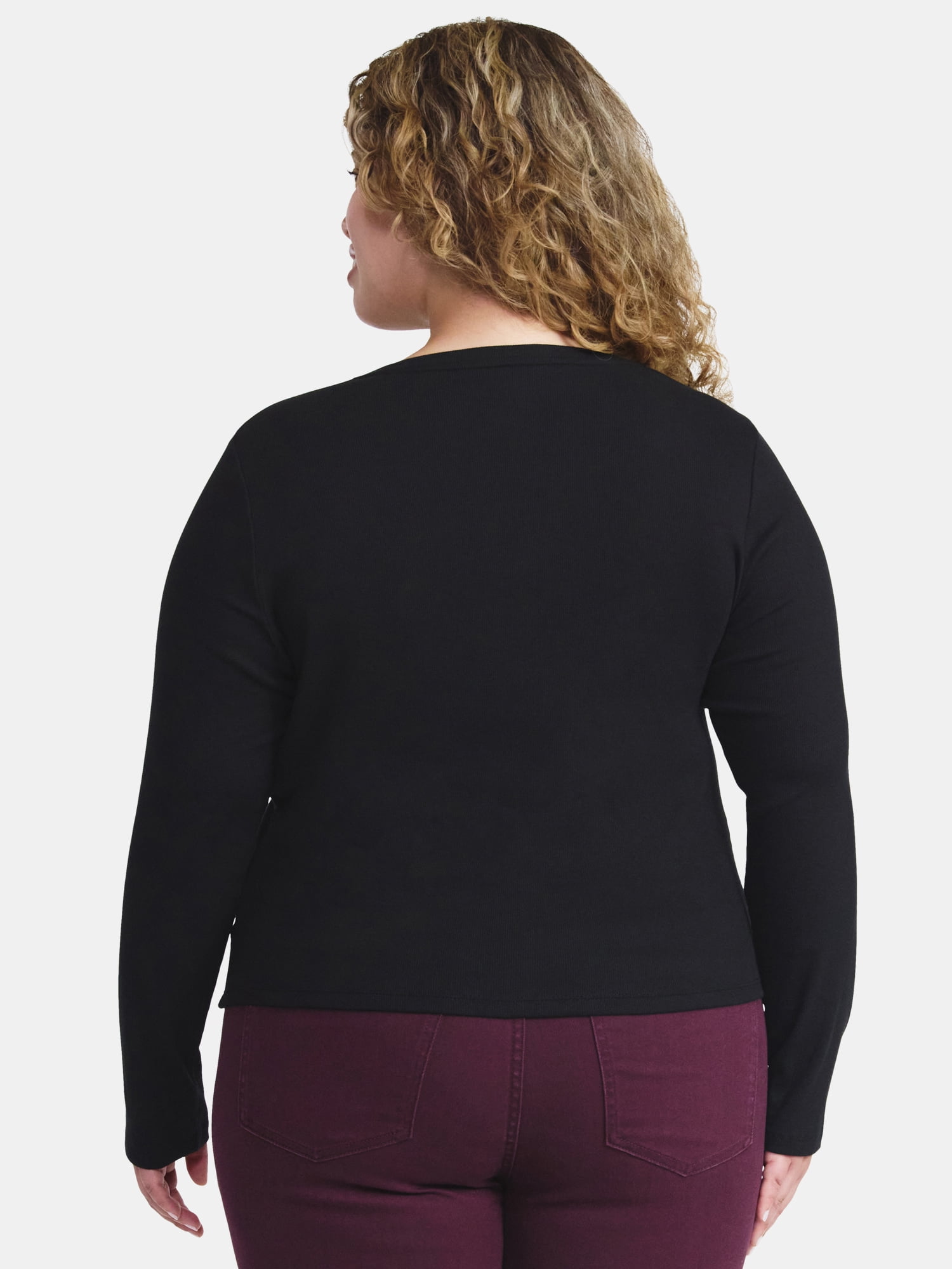 Terra & Sky Women's Plus Long Sleeve Notch Neck Top, Sizes 0X-5X