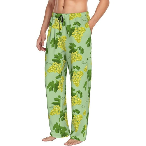 Mens Pajama Pants Bottoms with Pockets - Grape Print leaf Comfy Mens Pj Pants, Soft Men Lounge Pants