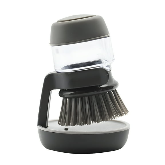 FACEGA Dish Brush With Soap Dispenser Kitchen Scrub Brush For Dishes Pots Pans Cleaning Dish Scrubber With Holder Set (Grey Handle & Nylon Bristles)