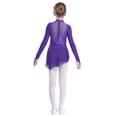 thumbnail image 4 of YiZYiF Girl's Figure Ice Skating Costume Rhinestones Long Sleeve Asymmetrical Ballet Tutu Dance Dress Purple 6, 4 of 7